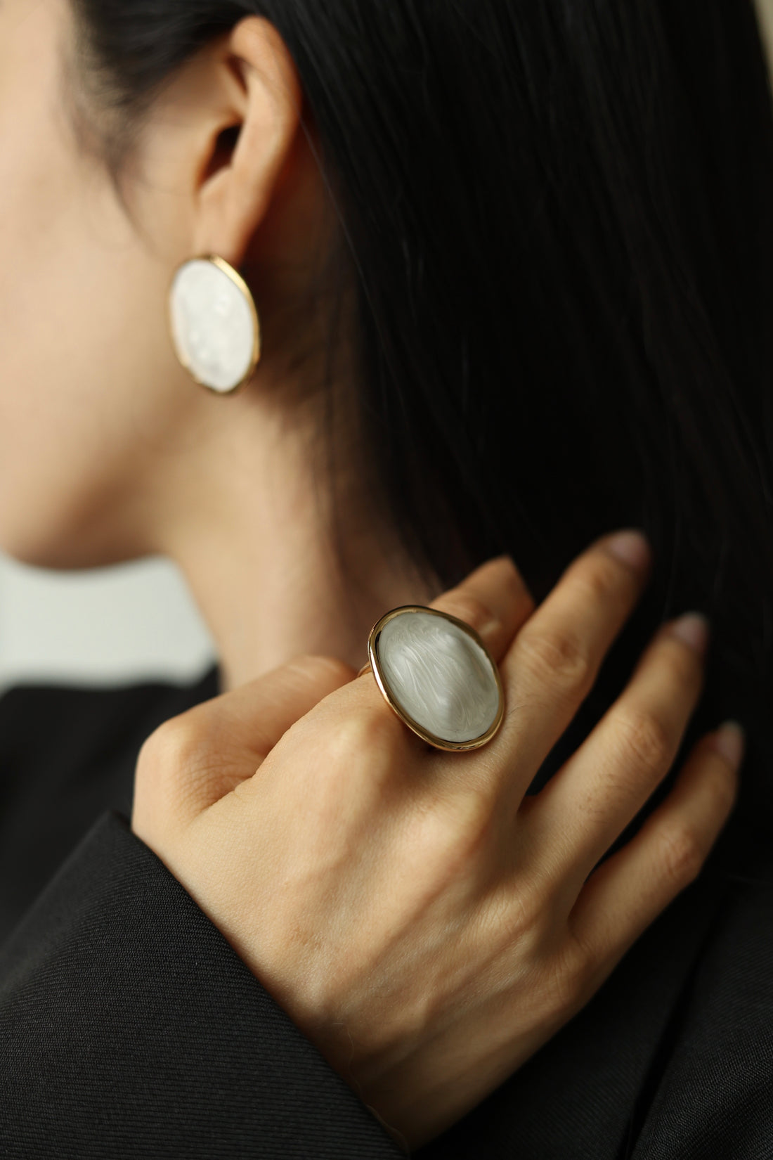 White Enamel Ripple Ring