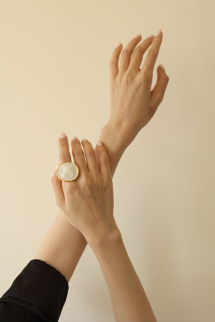 White Enamel Ripple Ring