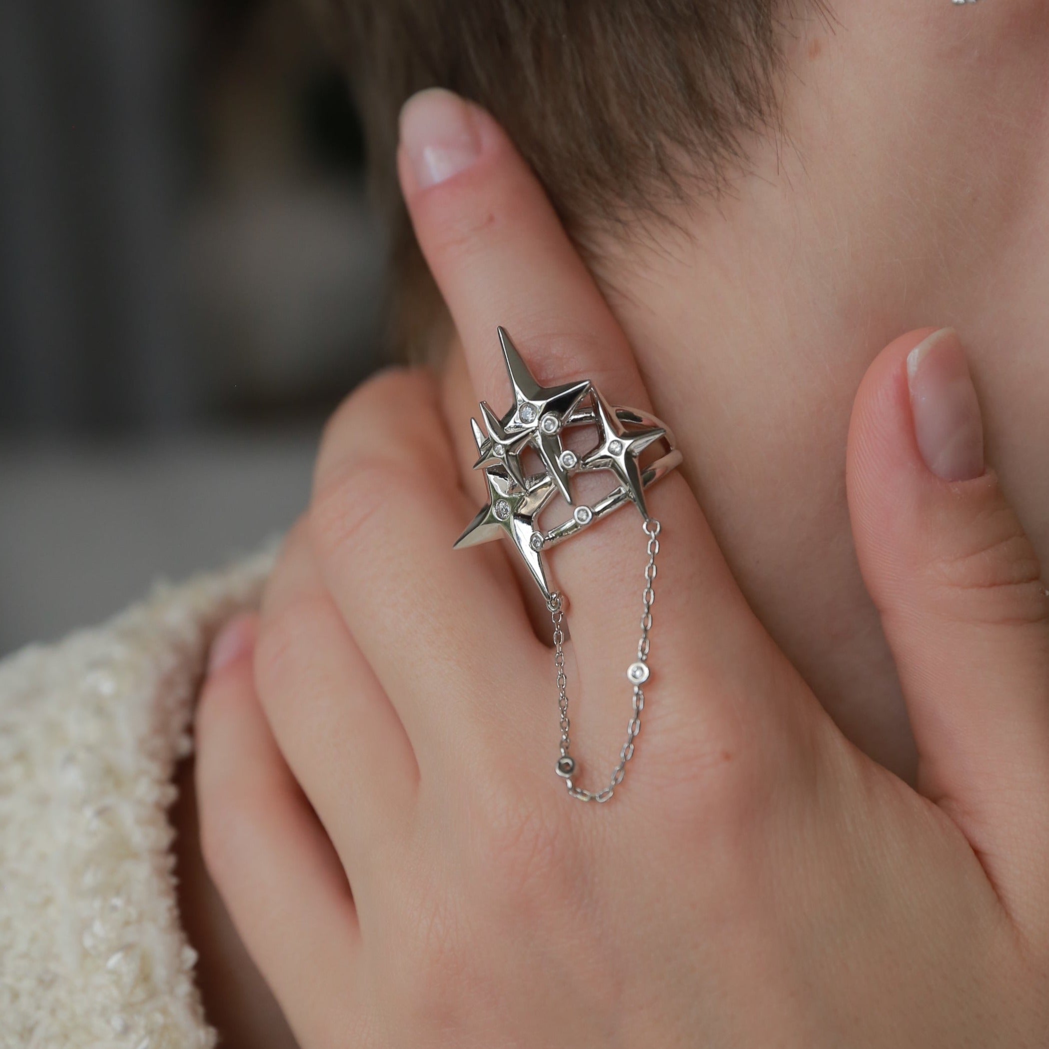 White Gold Plated Star Night Ring