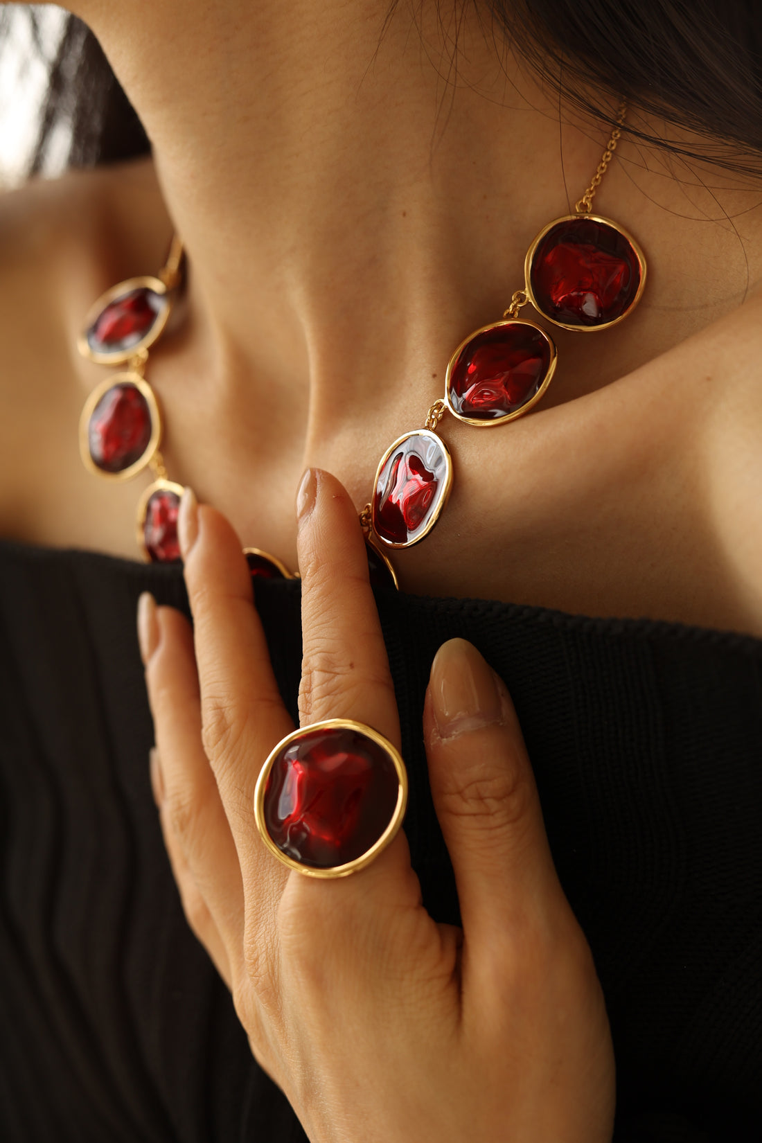 Red Enamel Ripple Necklace