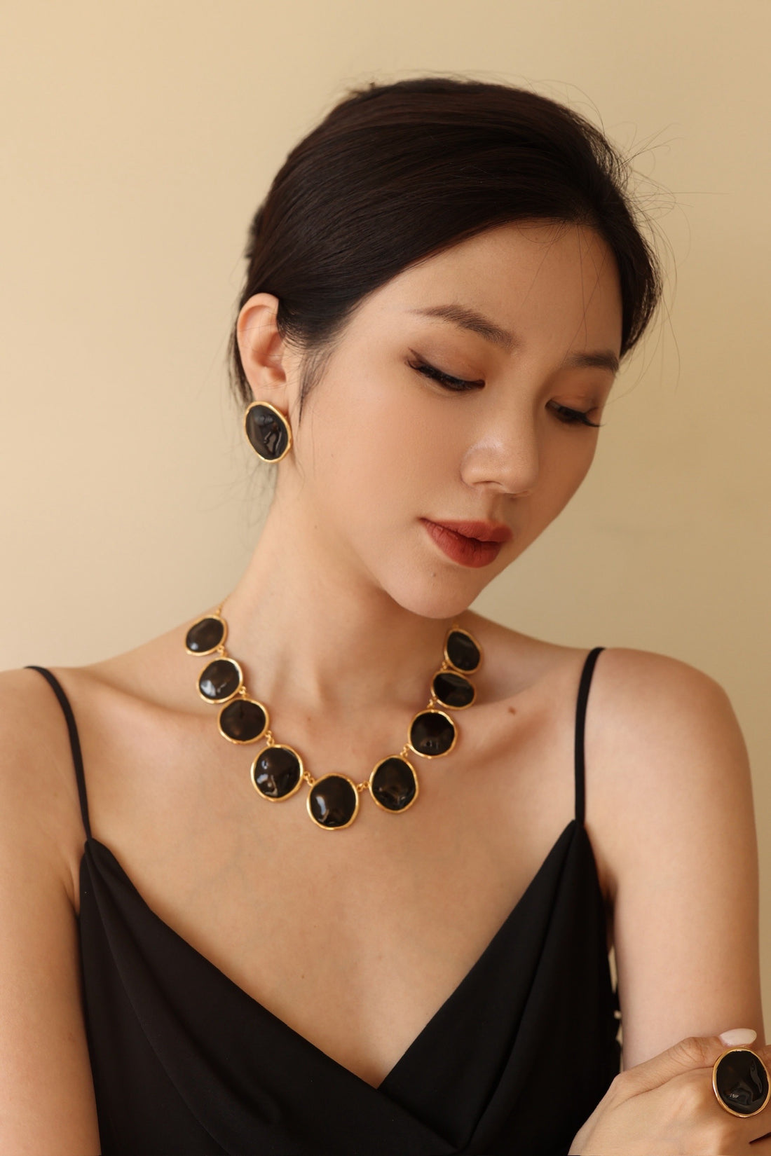 Black Enamel Ripple Necklace