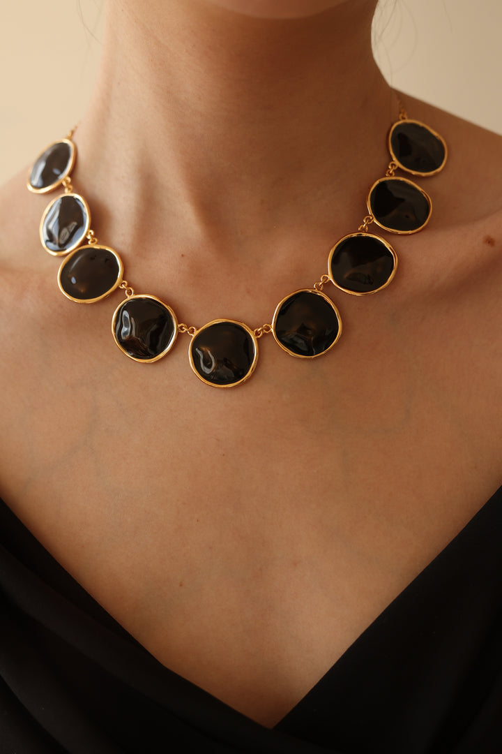 Black Enamel Ripple Necklace