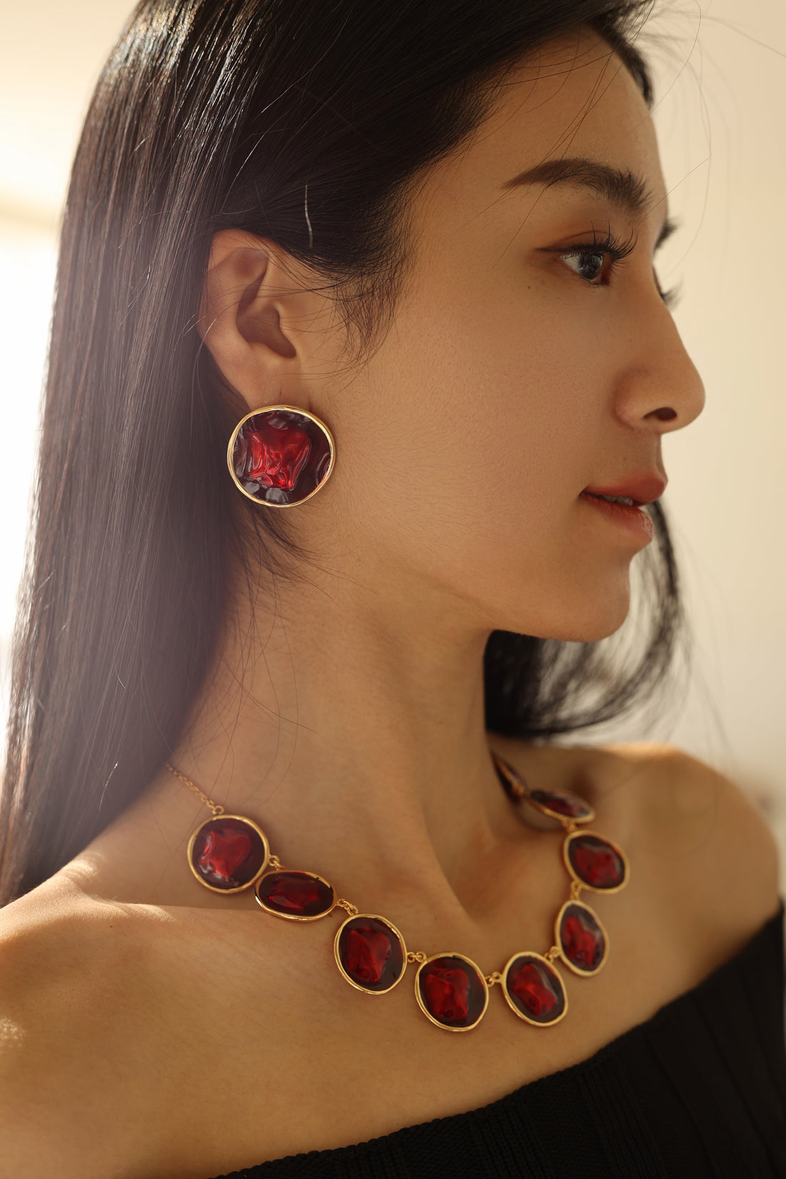 Red Enamel Ripple Earrings