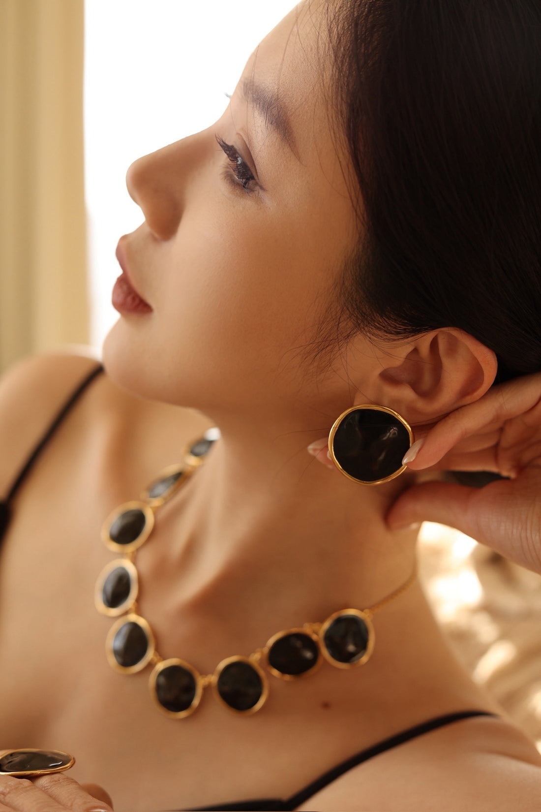 Black Enamel Ripple Earrings