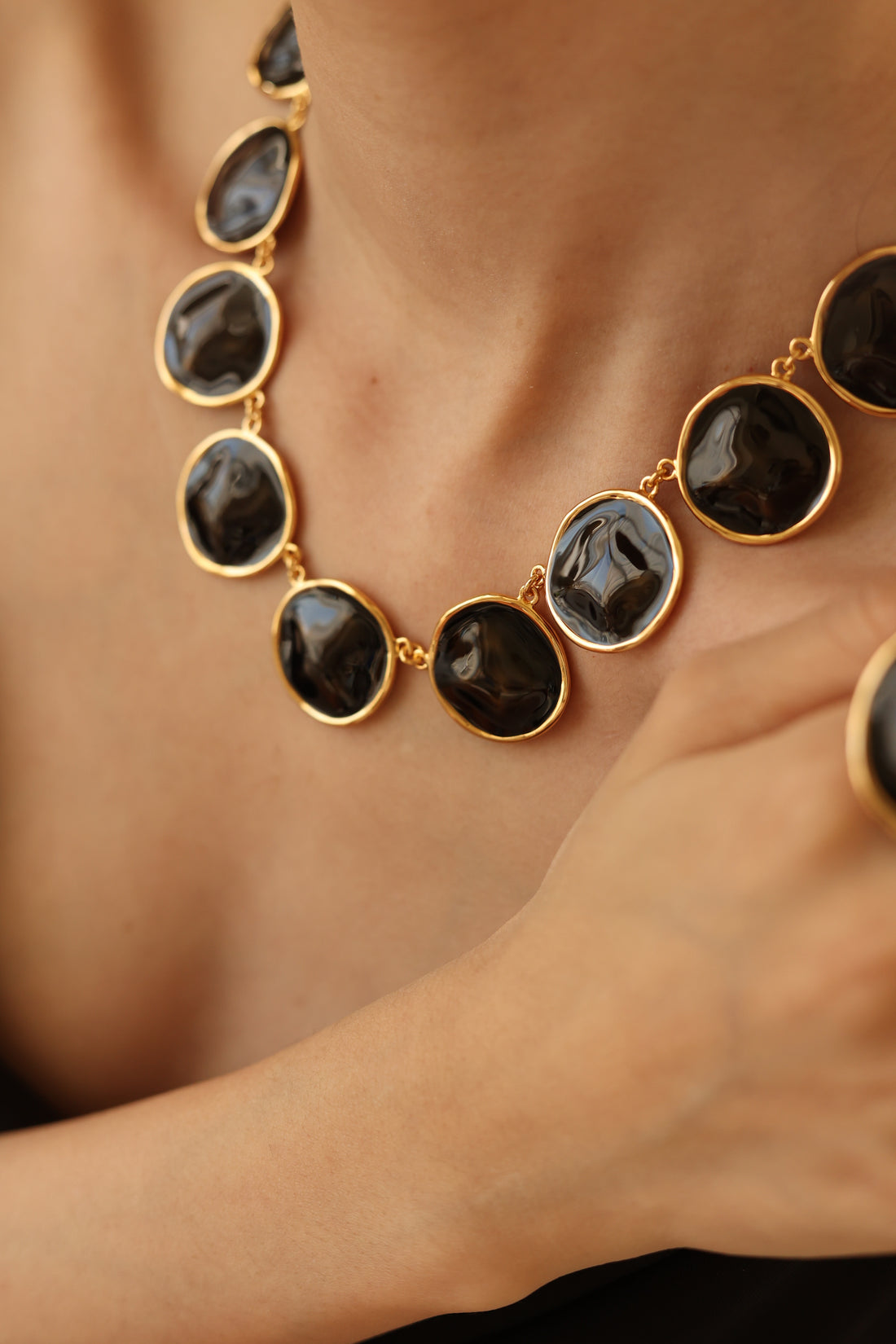 Black Enamel Ripple Necklace