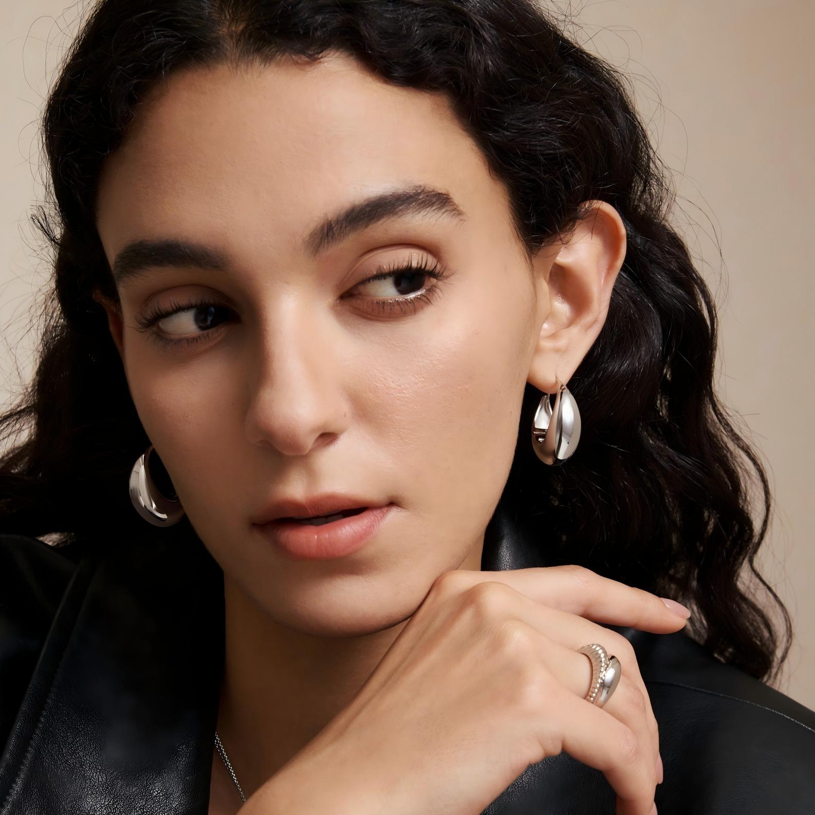 Drop Hoop Earrings - Golden/Silver