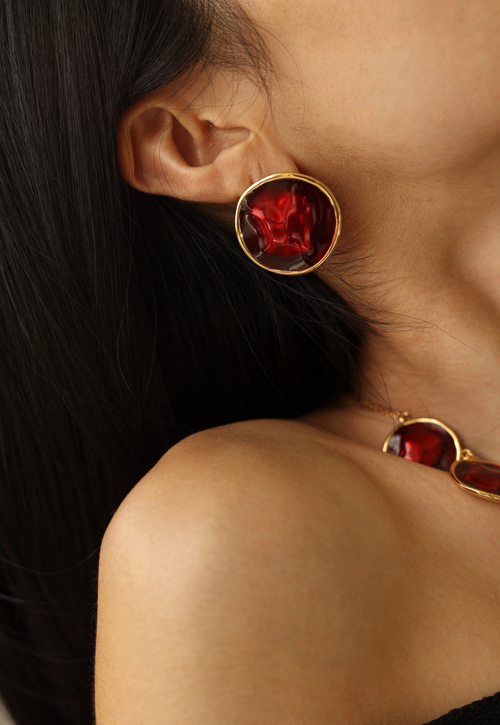 Red Enamel Ripple Earrings