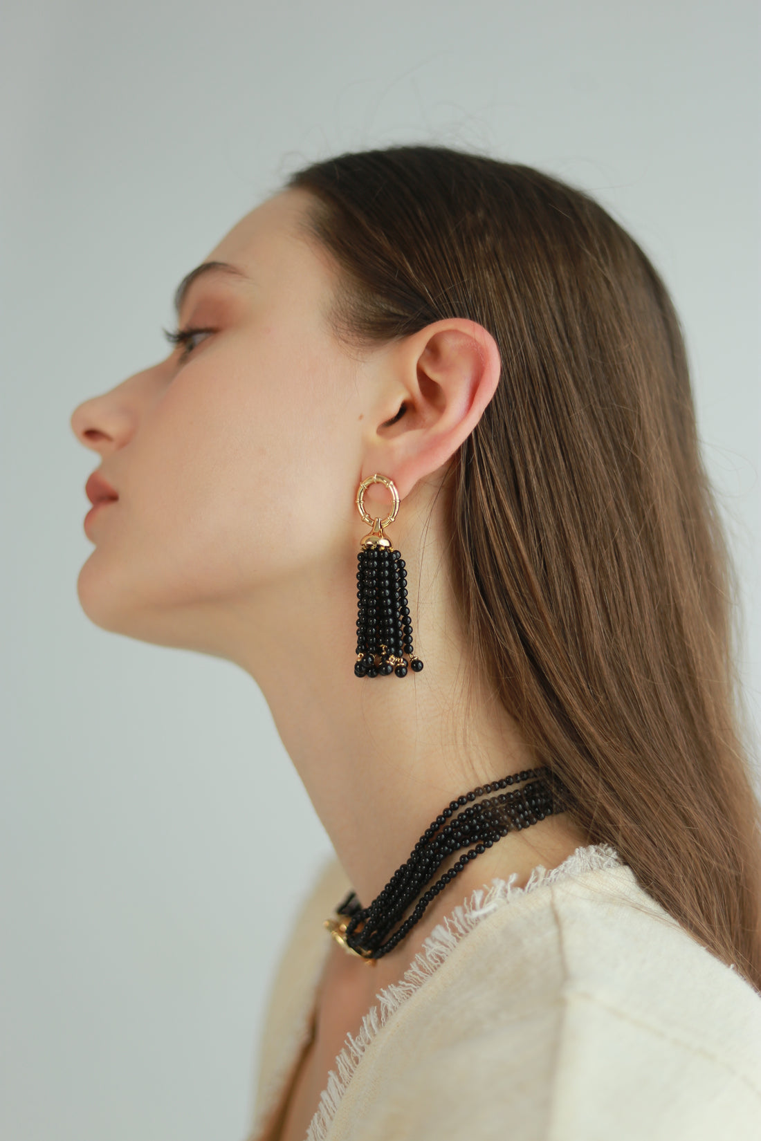 Black Agate Tassel Earrings