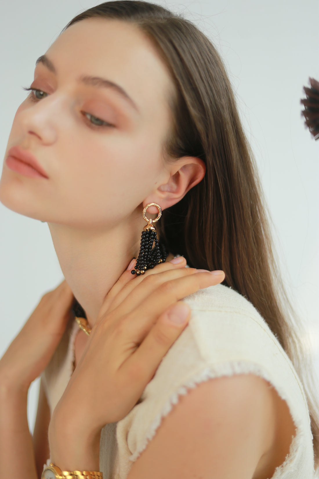 Black Agate Tassel Earrings