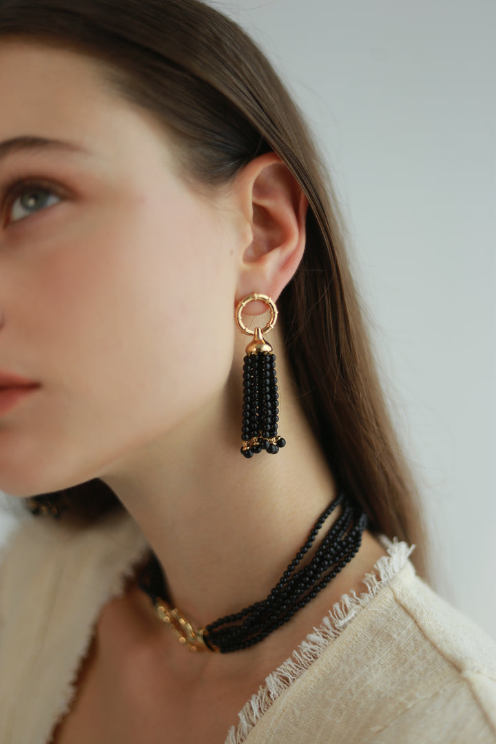 Black Agate Tassel Earrings