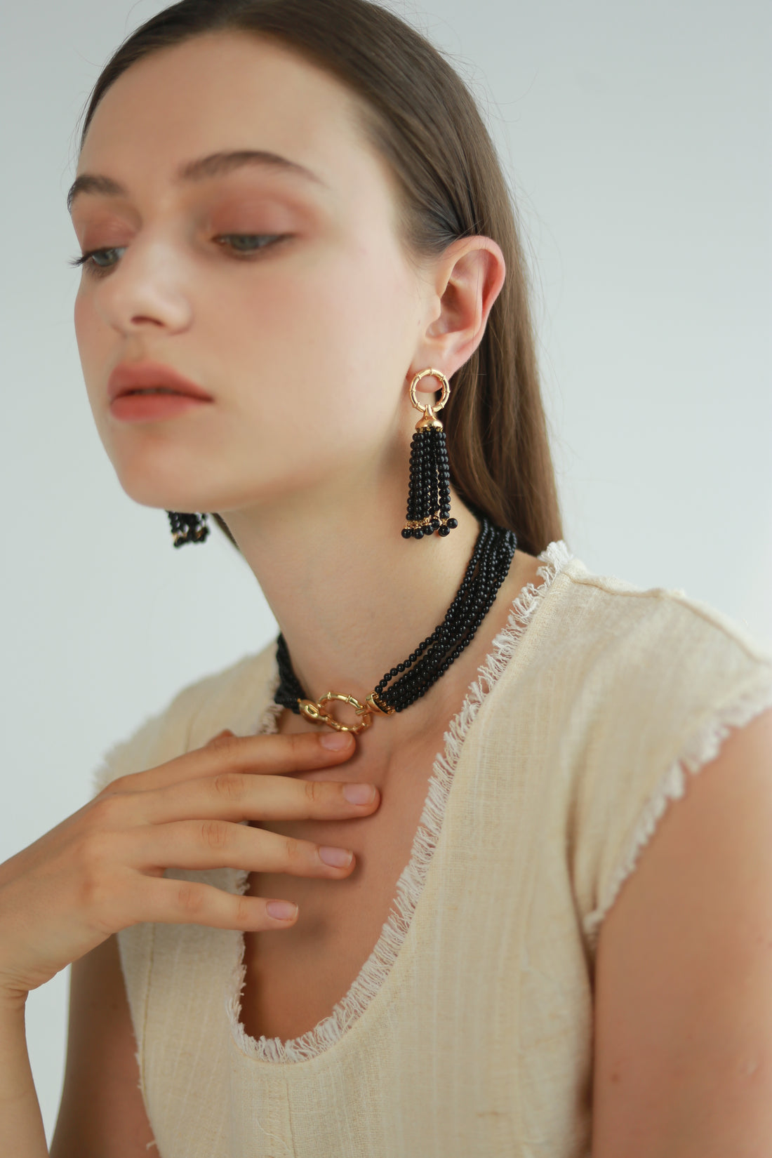 Black Agate Tassel Earrings