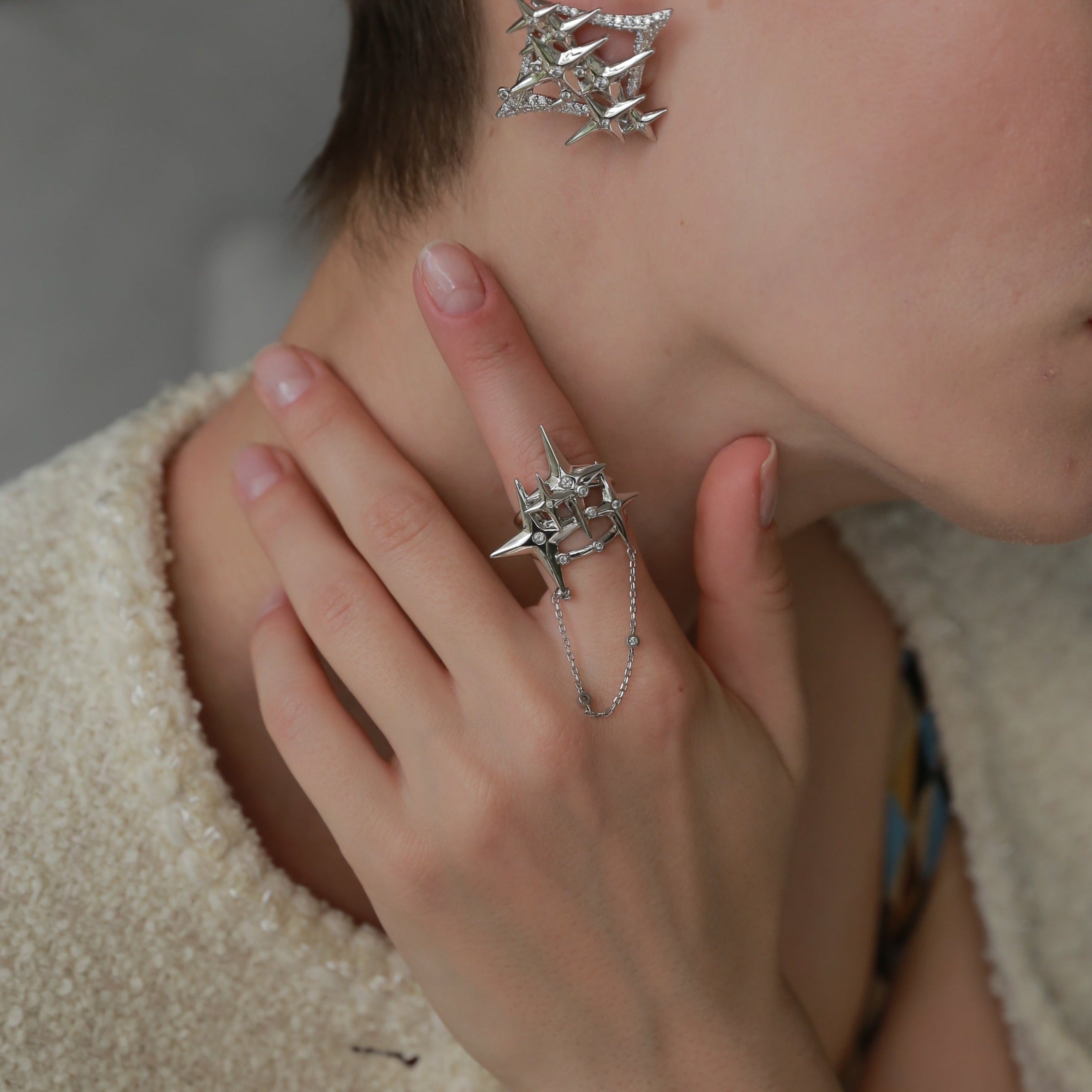 White Gold Plated Star Night Ring