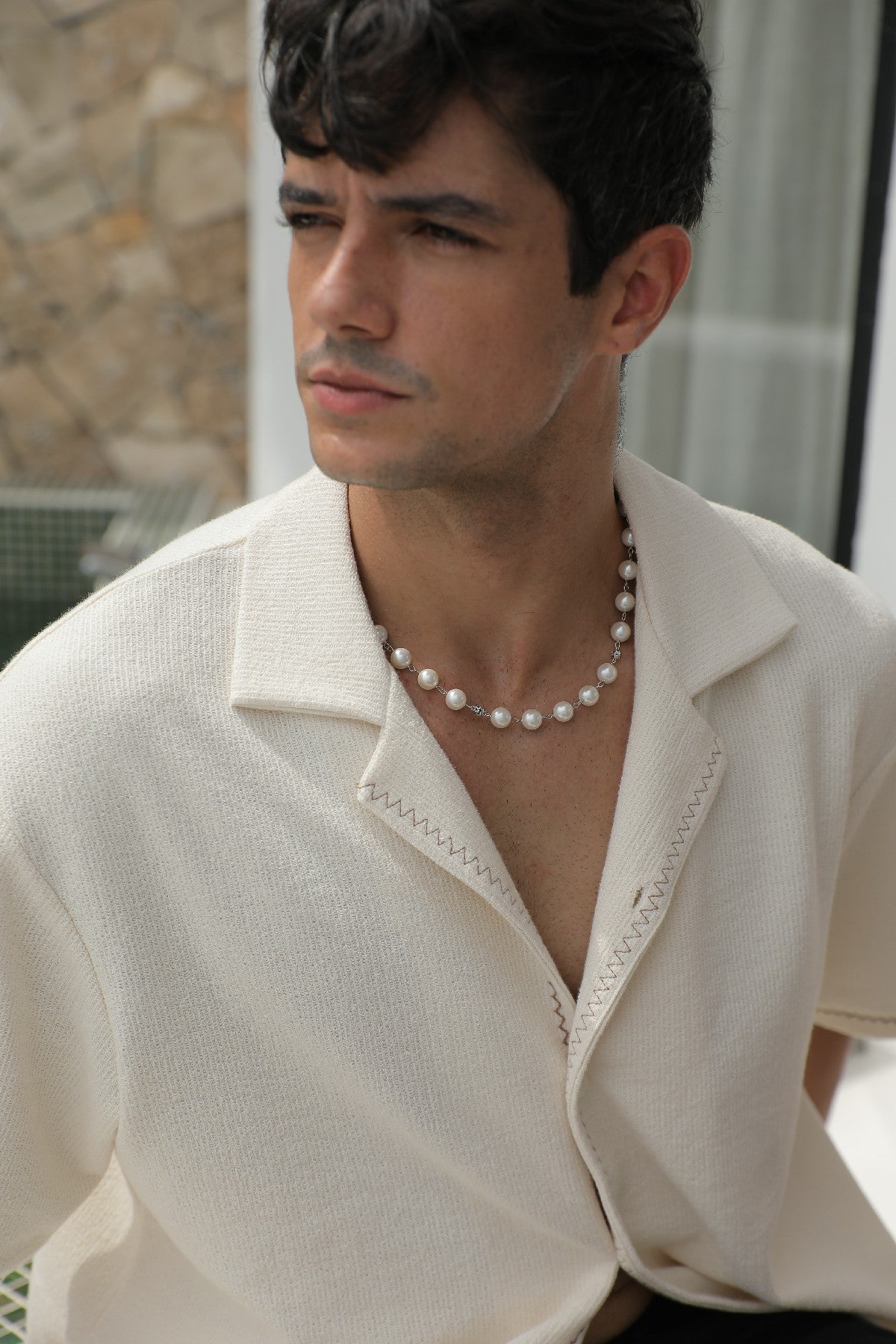 Leopard Shell Pearl Necklace - Light Gray