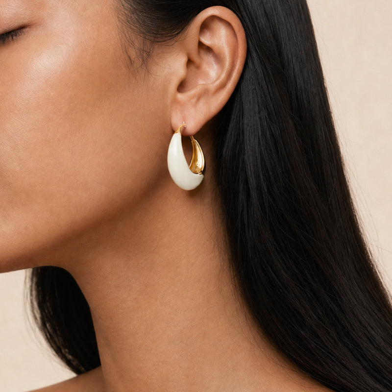 White Drop Hoop Earrings