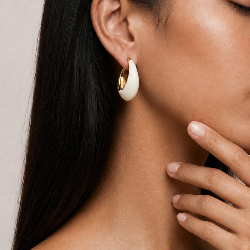 White Drop Hoop Earrings
