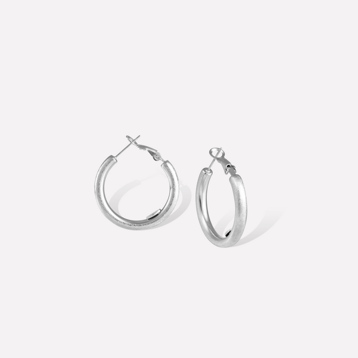 Retro Small Hoop Silver Earrings