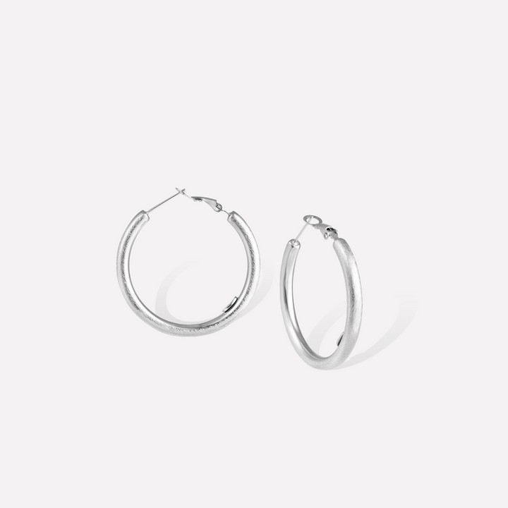 Retro Medium Hoop Silver Earrings