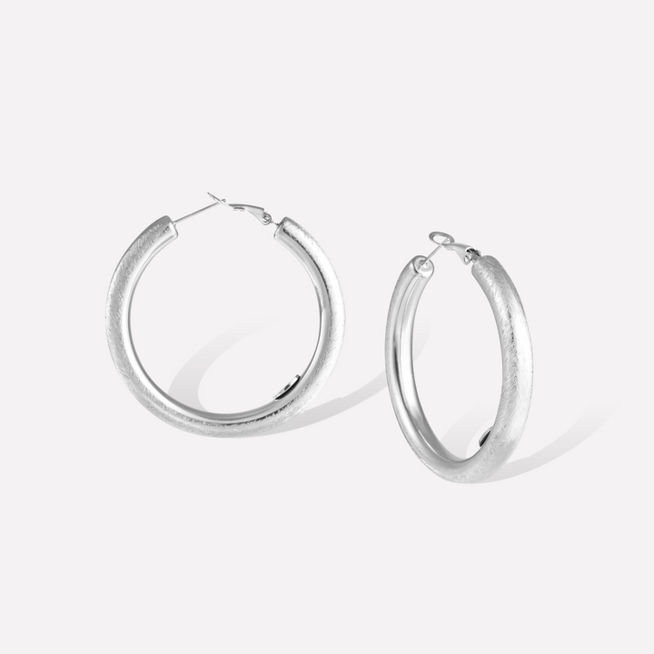 Retro Large Hoop Silver Earrings