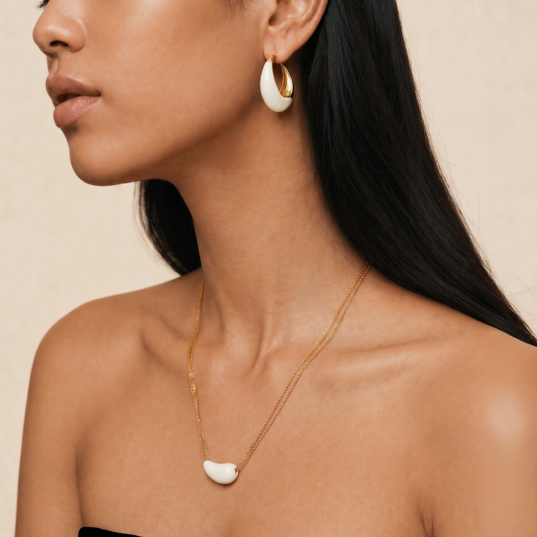 White Drop Hoop Earrings