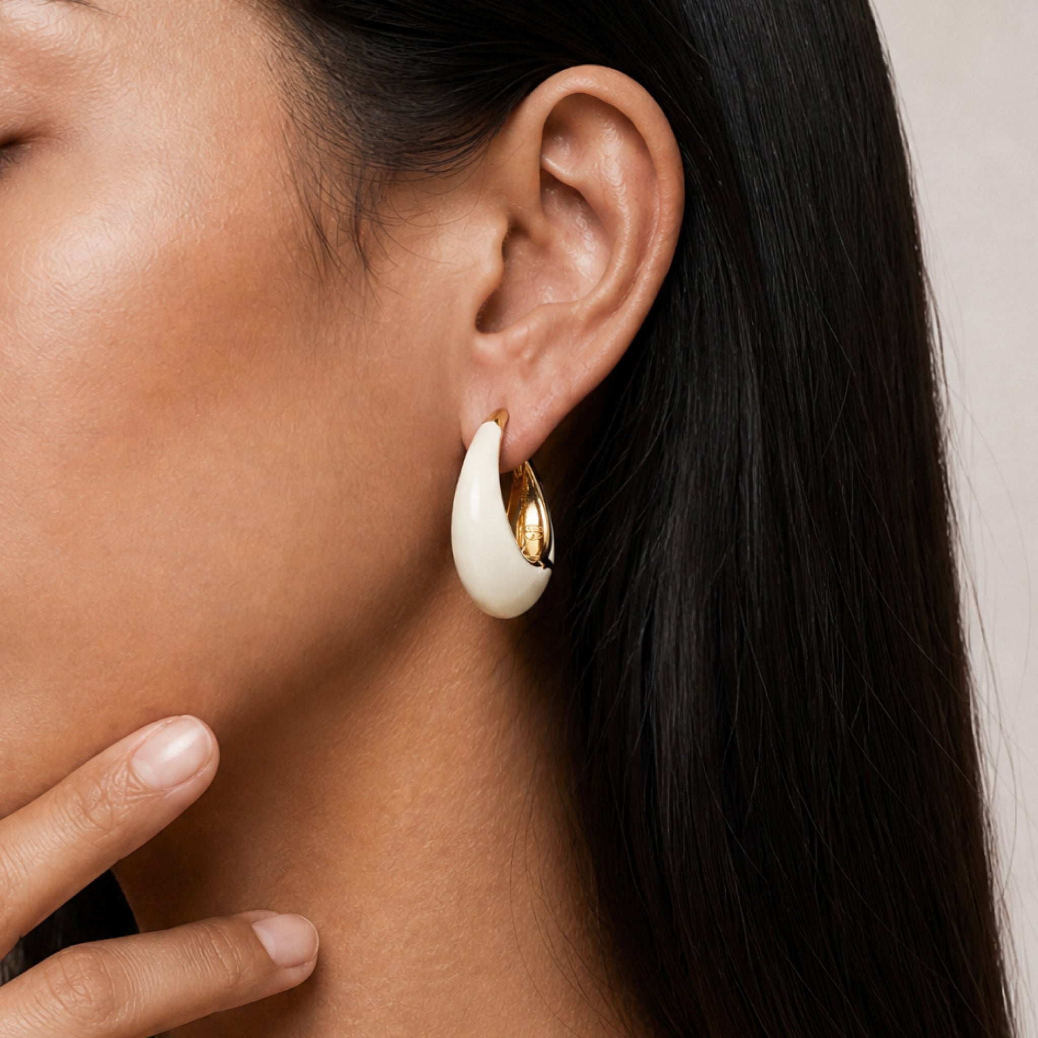 White Drop Hoop Earrings