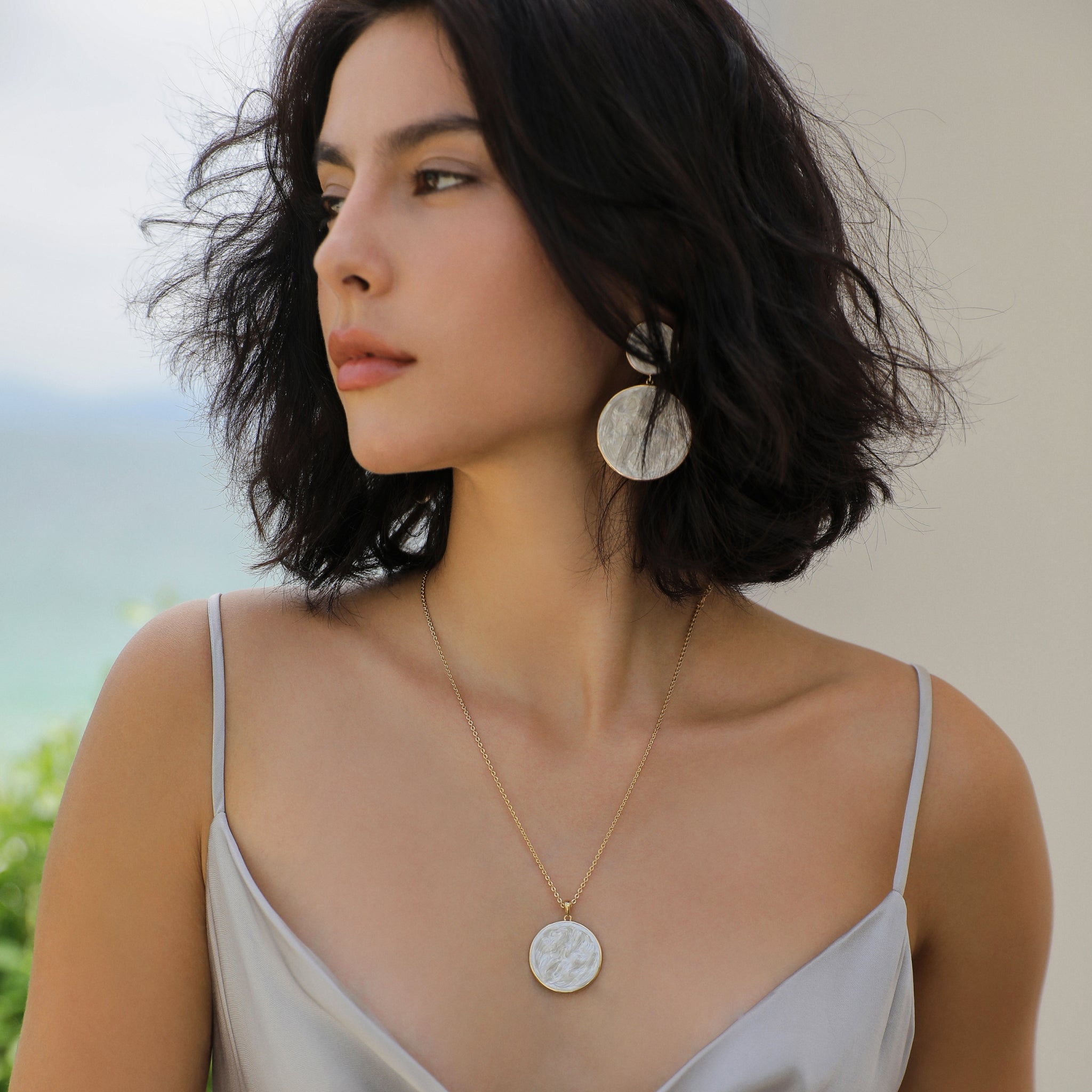 White Enamel Ripple Drop Earrings