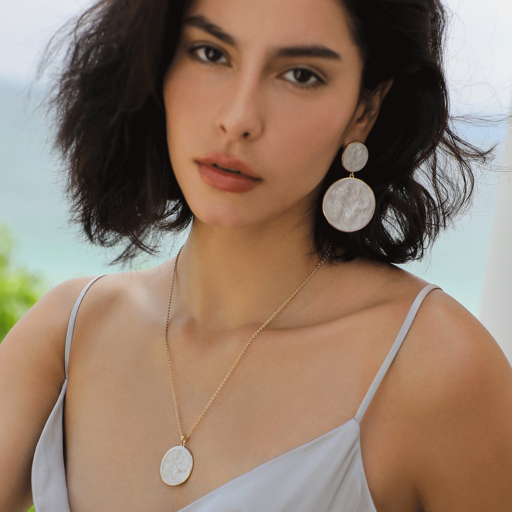 White Enamel Ripple Drop Earrings