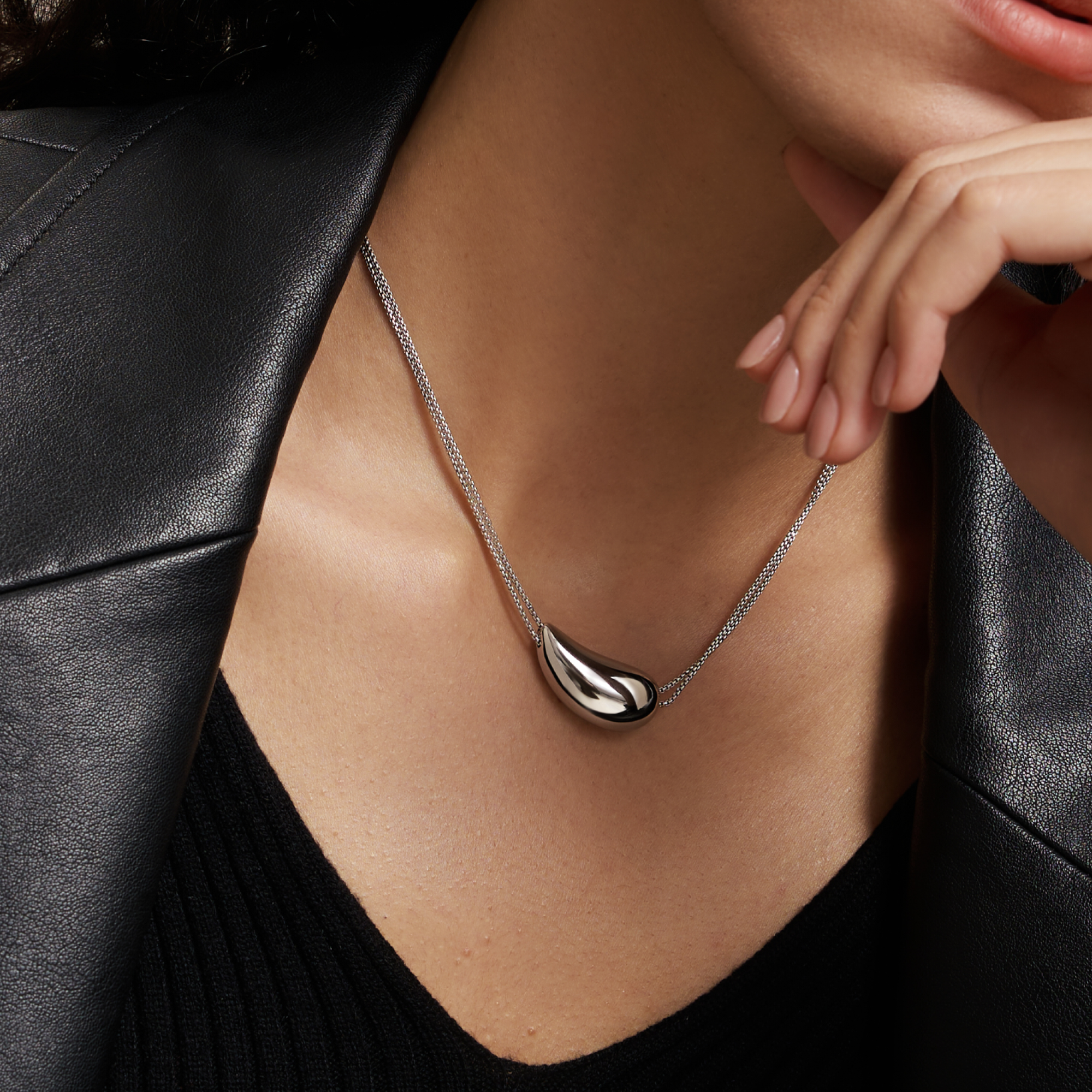 Drop Necklace - White Gold Plated