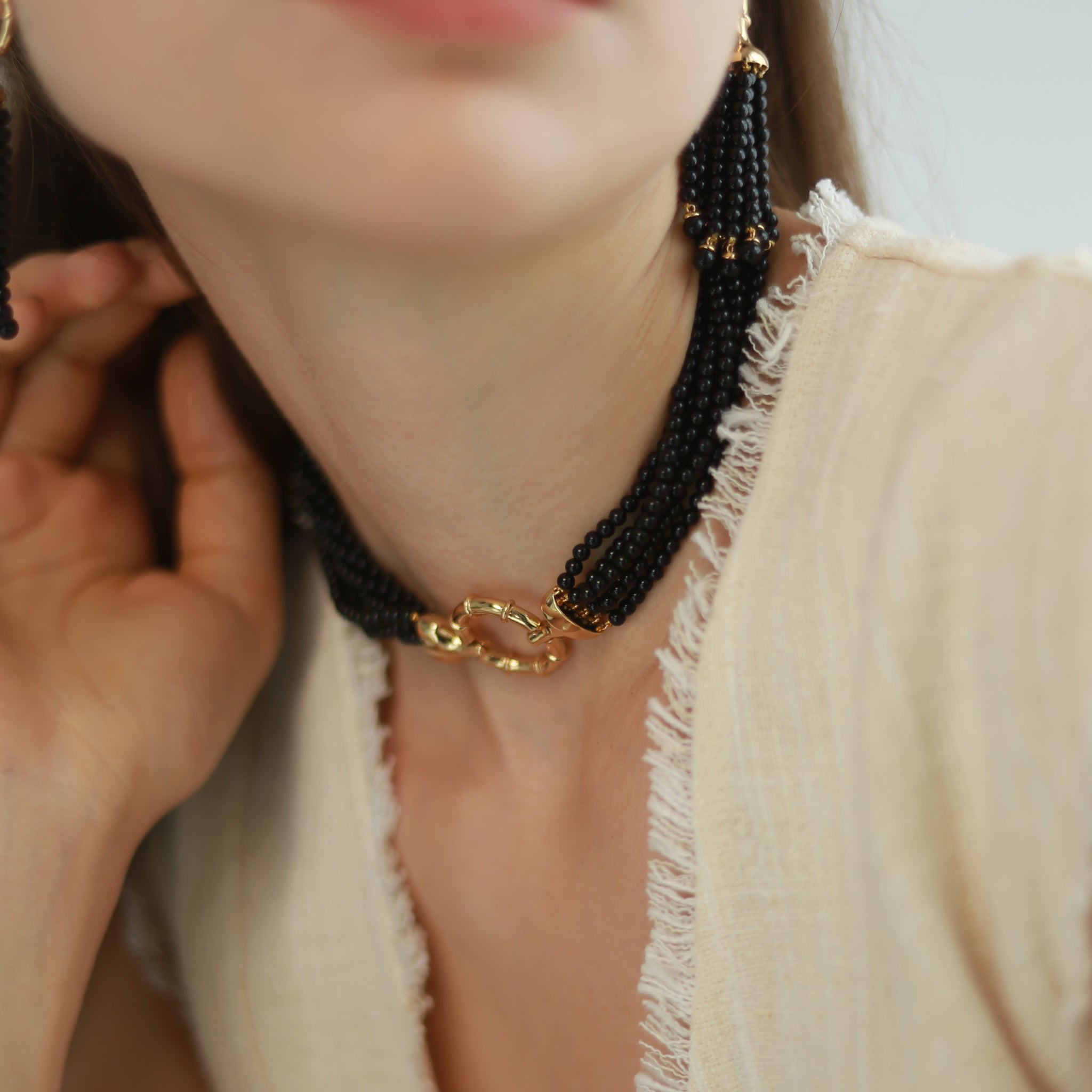 Black Agate Tassel Necklace