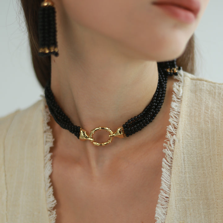 Black Agate Tassel Necklace