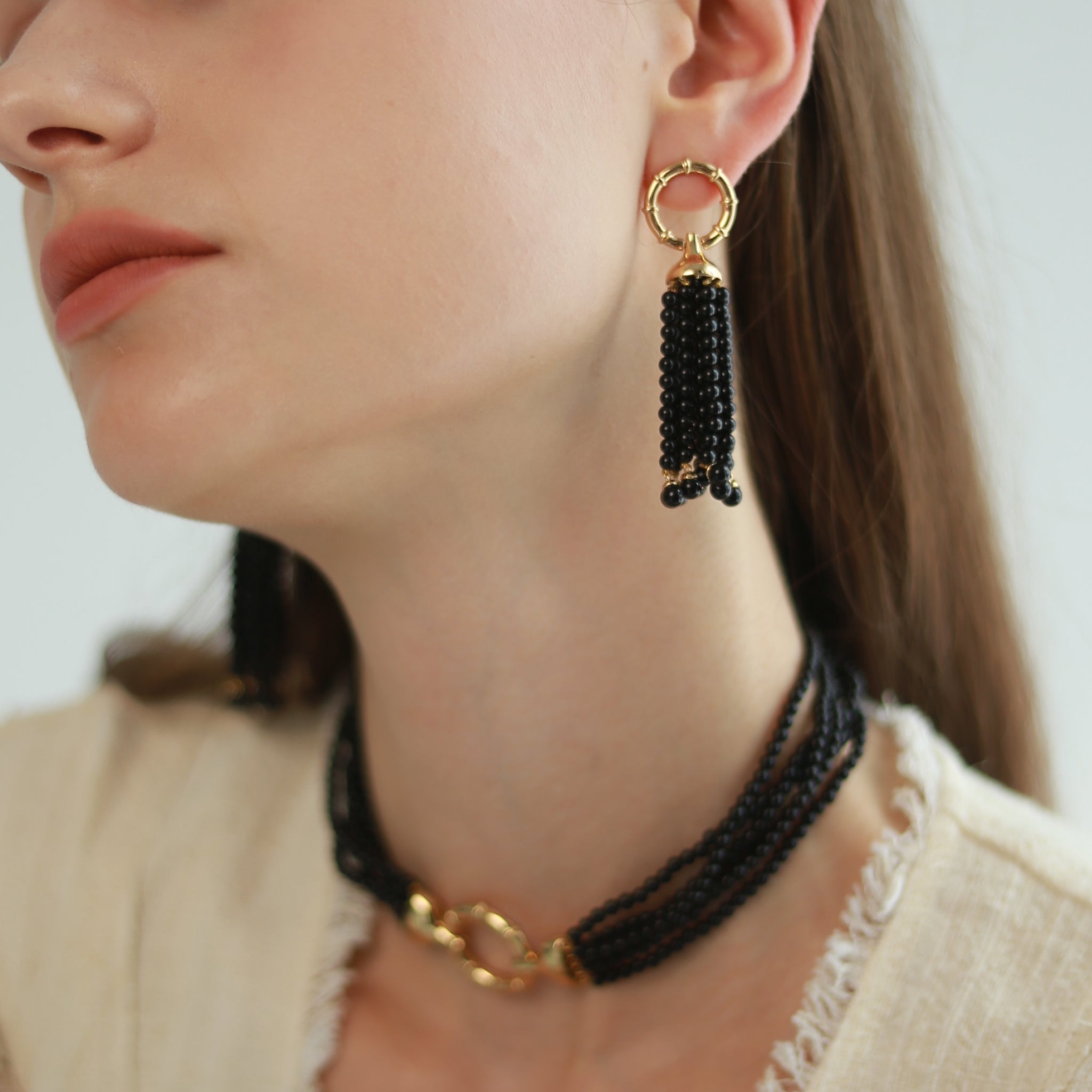 Black Agate Tassel Necklace