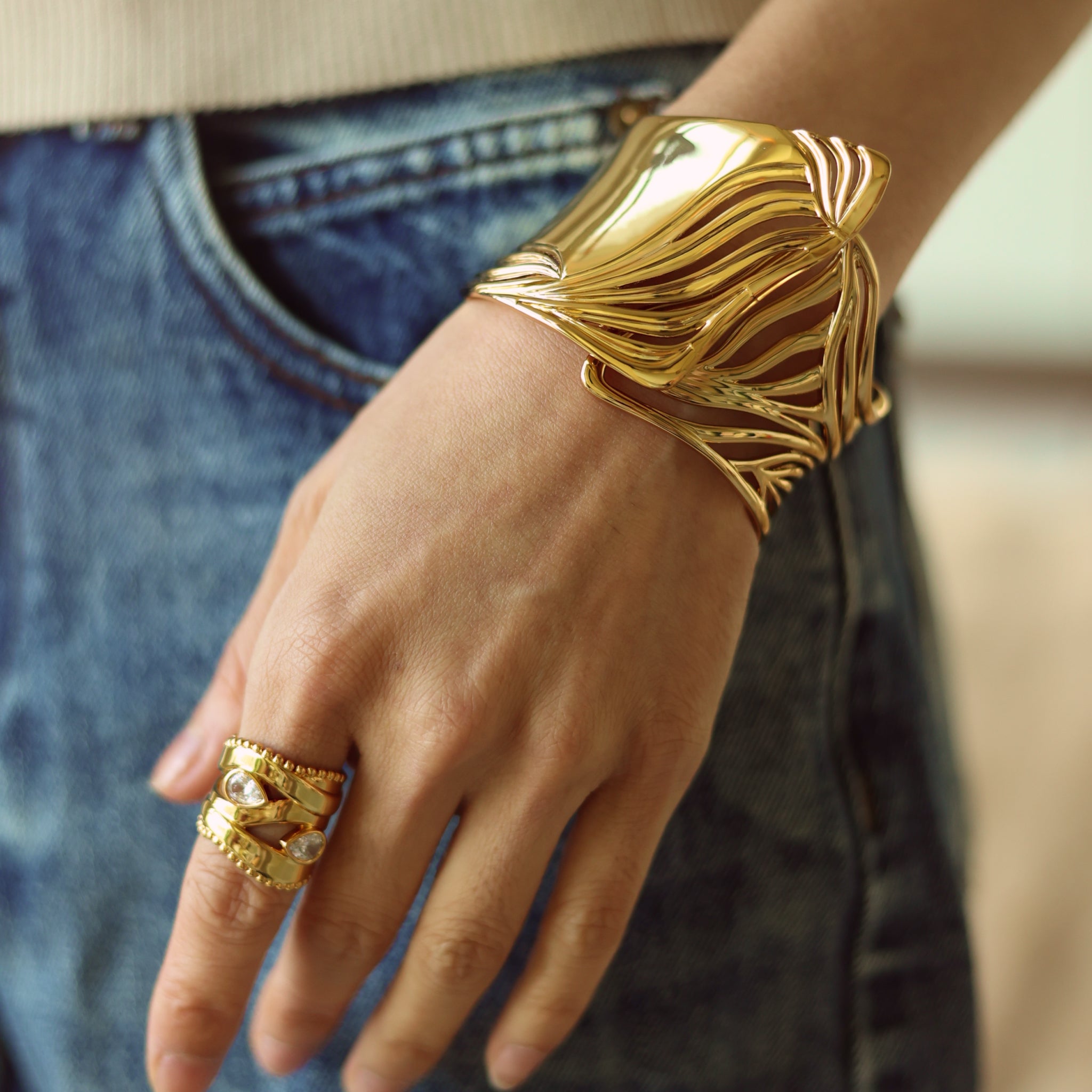 Gold Plated Droplets Ring