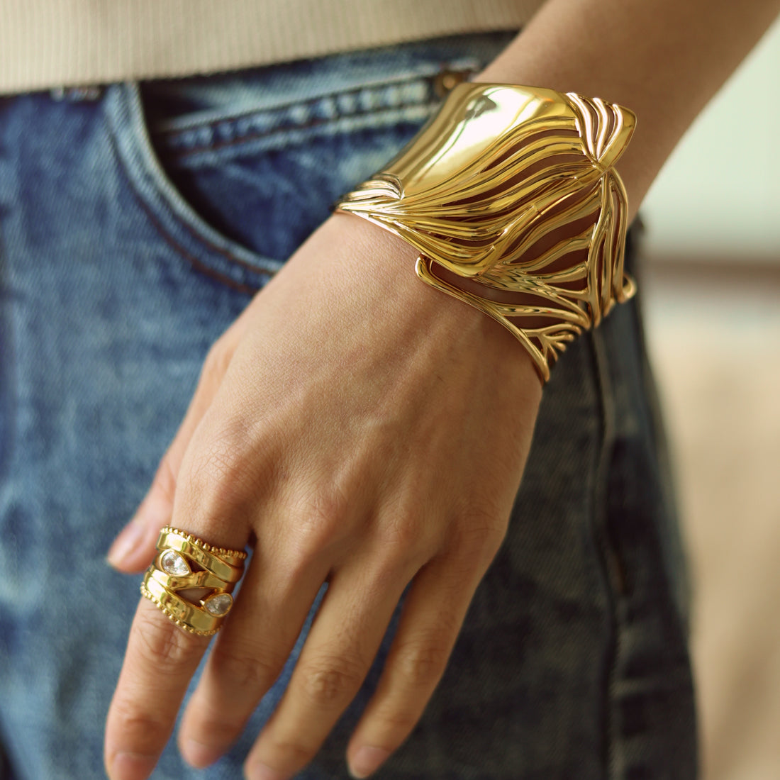 Gold Plated Droplets Ring