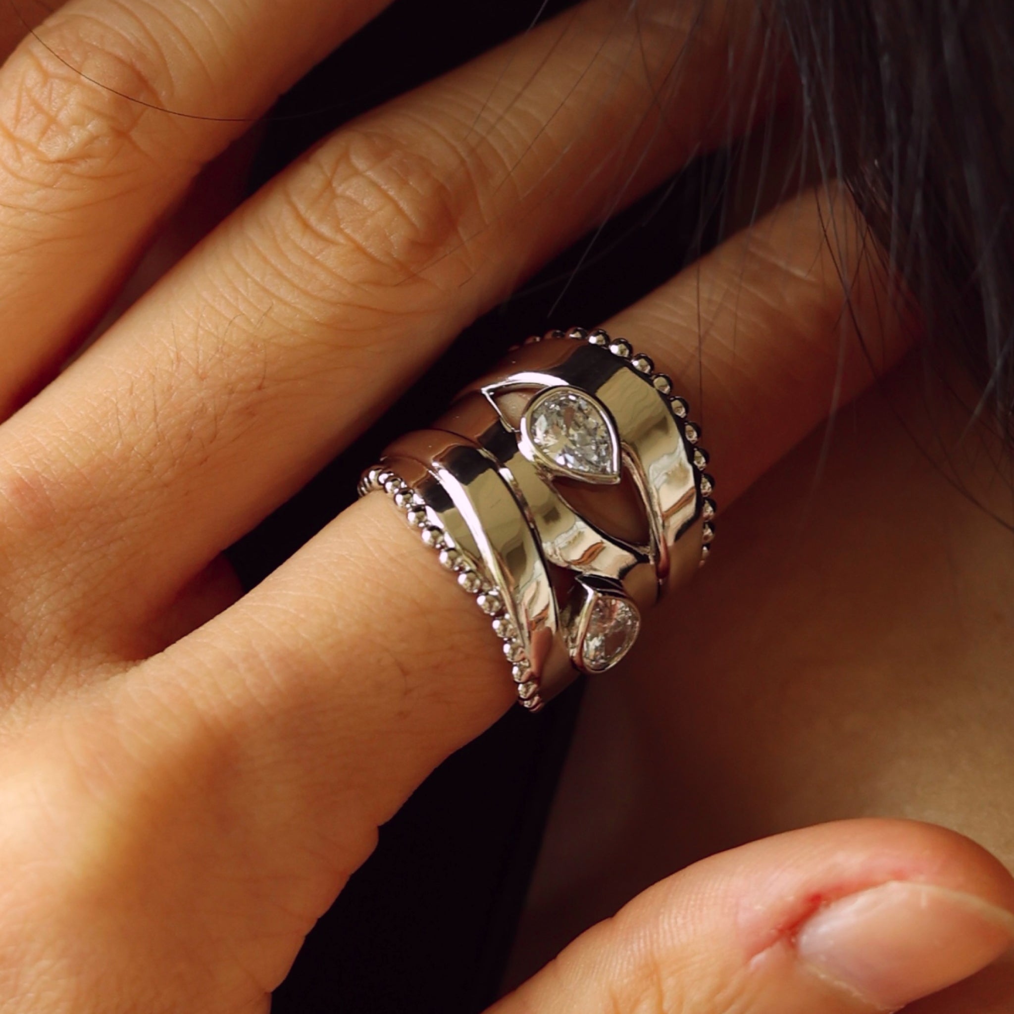 White Gold Plated Droplets Ring