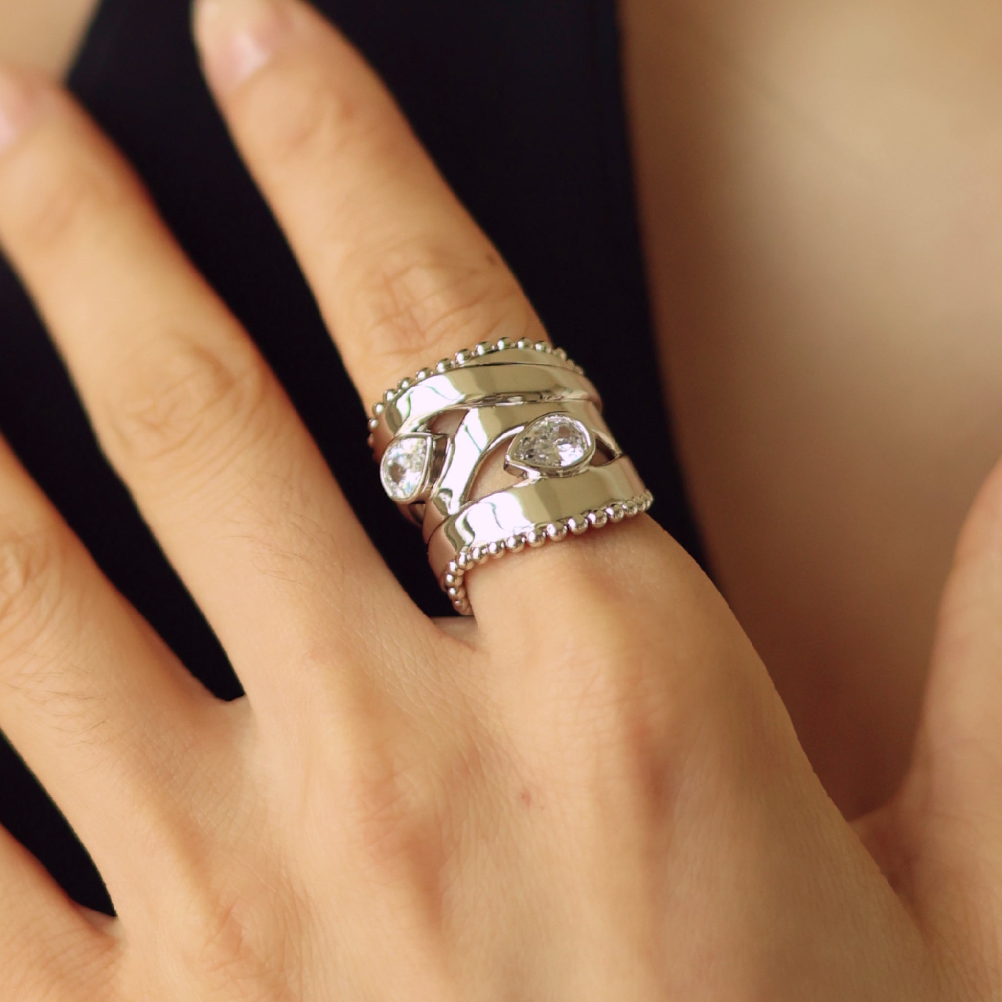White Gold Plated Droplets Ring