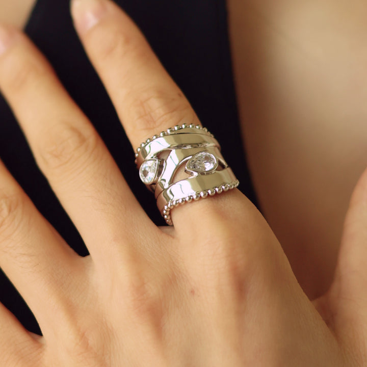 White Gold Plated Droplets Ring