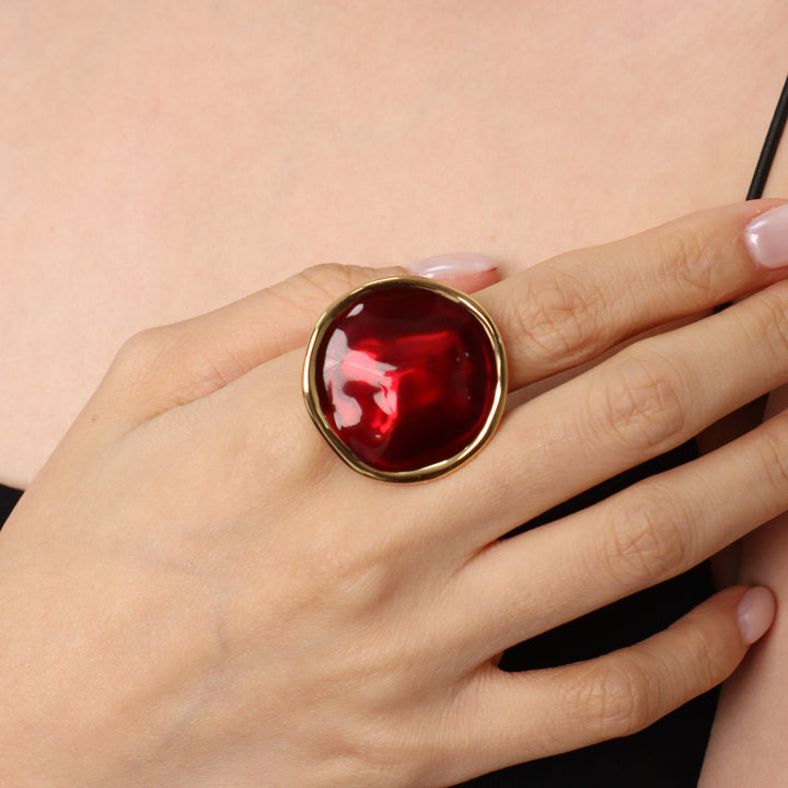 Red Enamel Ripple Ring
