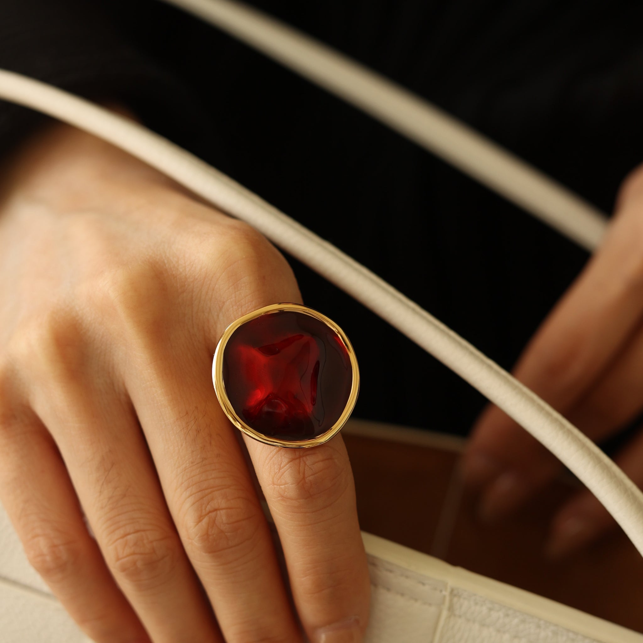 Red Enamel Ripple Ring