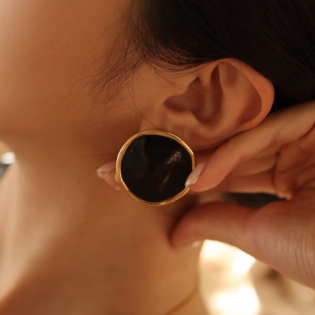 Black Enamel Ripple Earrings