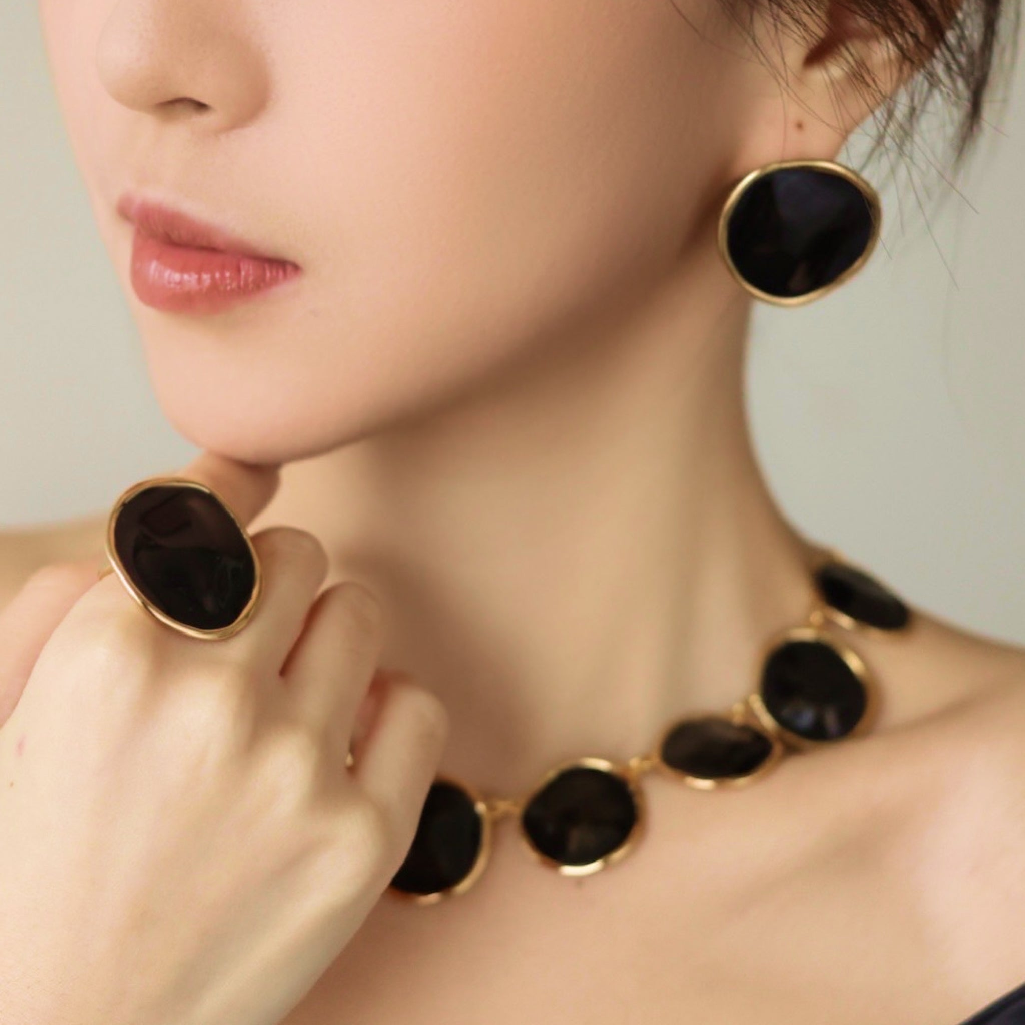 Black Enamel Ripple Ring