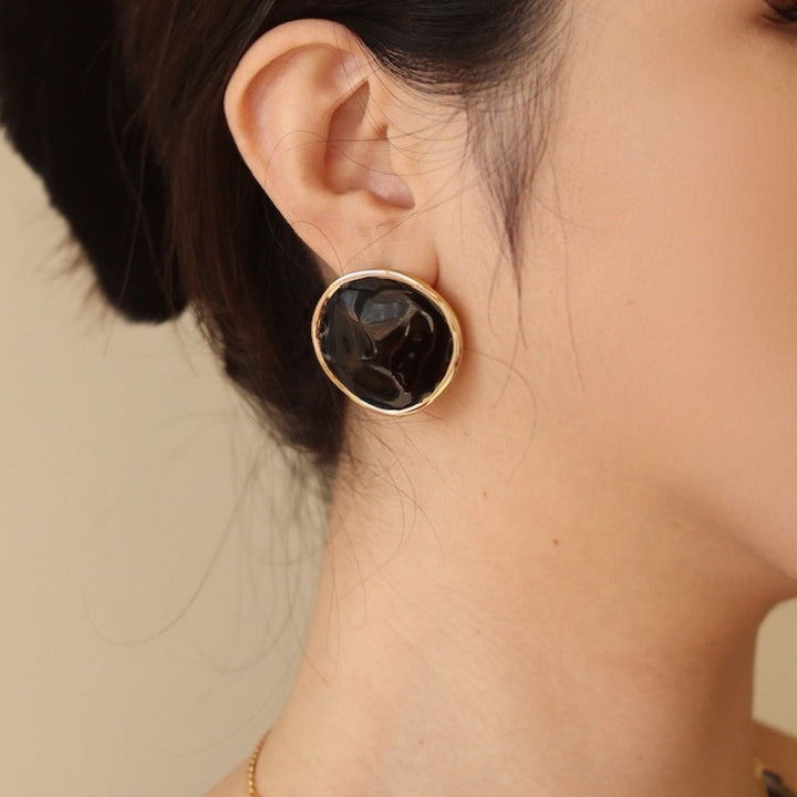 Black Enamel Ripple Earrings