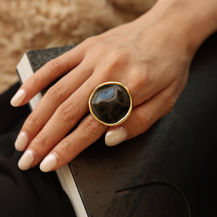 Black Enamel Ripple Ring