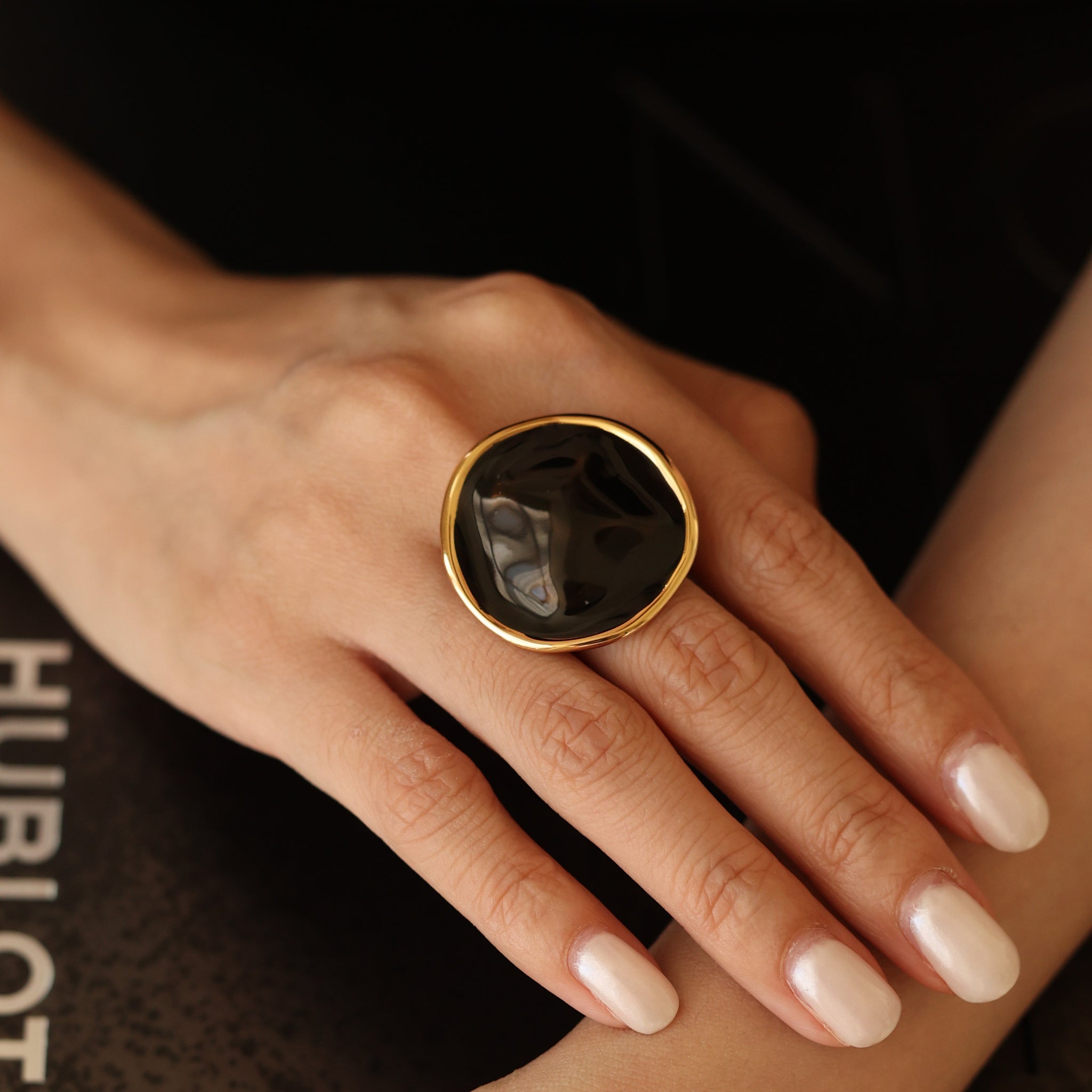 Black Enamel Ripple Ring
