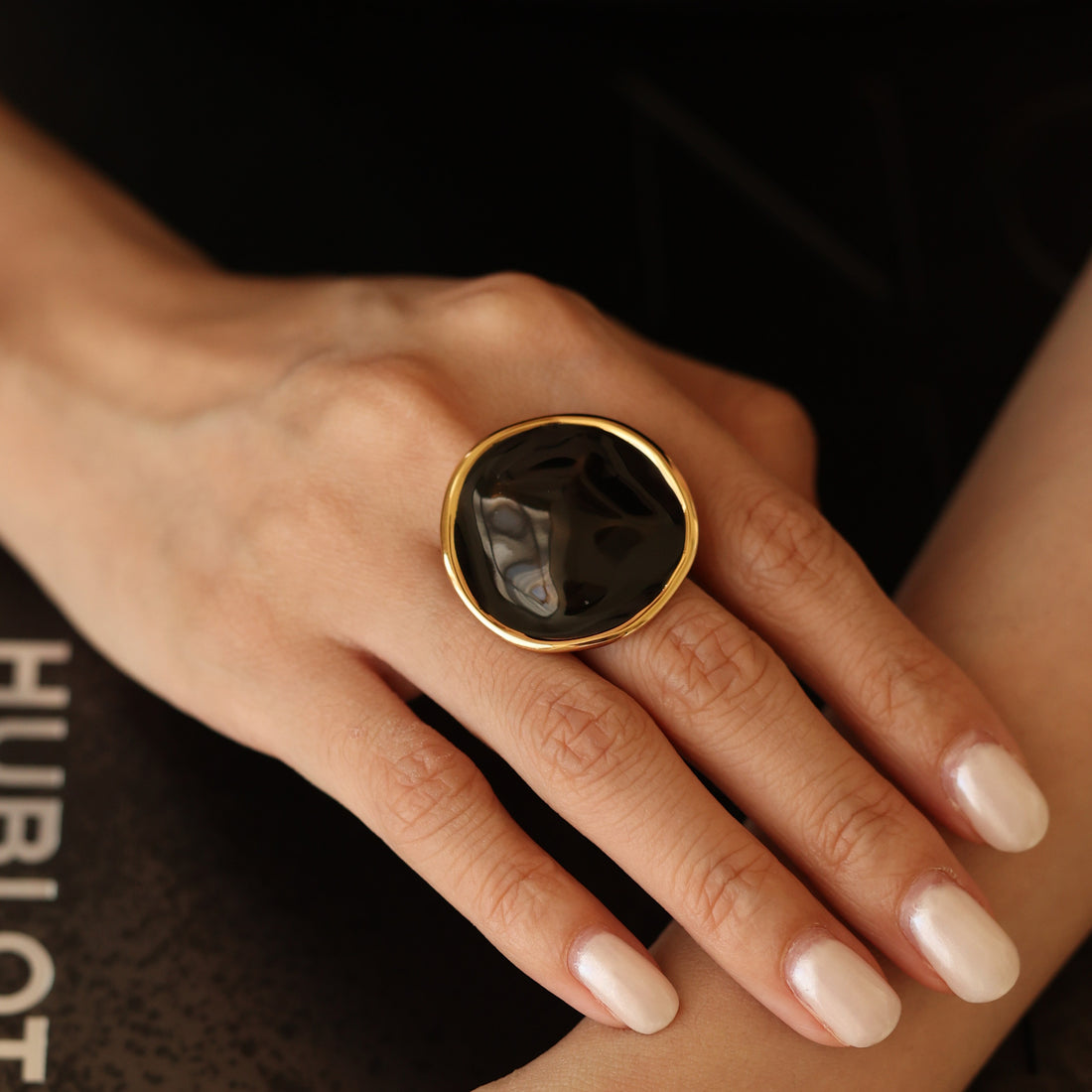 Black Enamel Ripple Ring