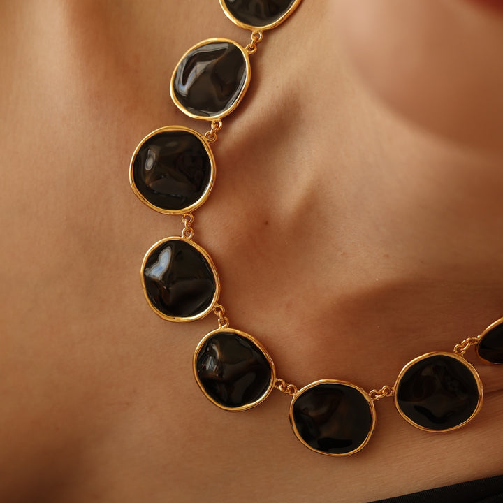 Black Enamel Ripple Necklace