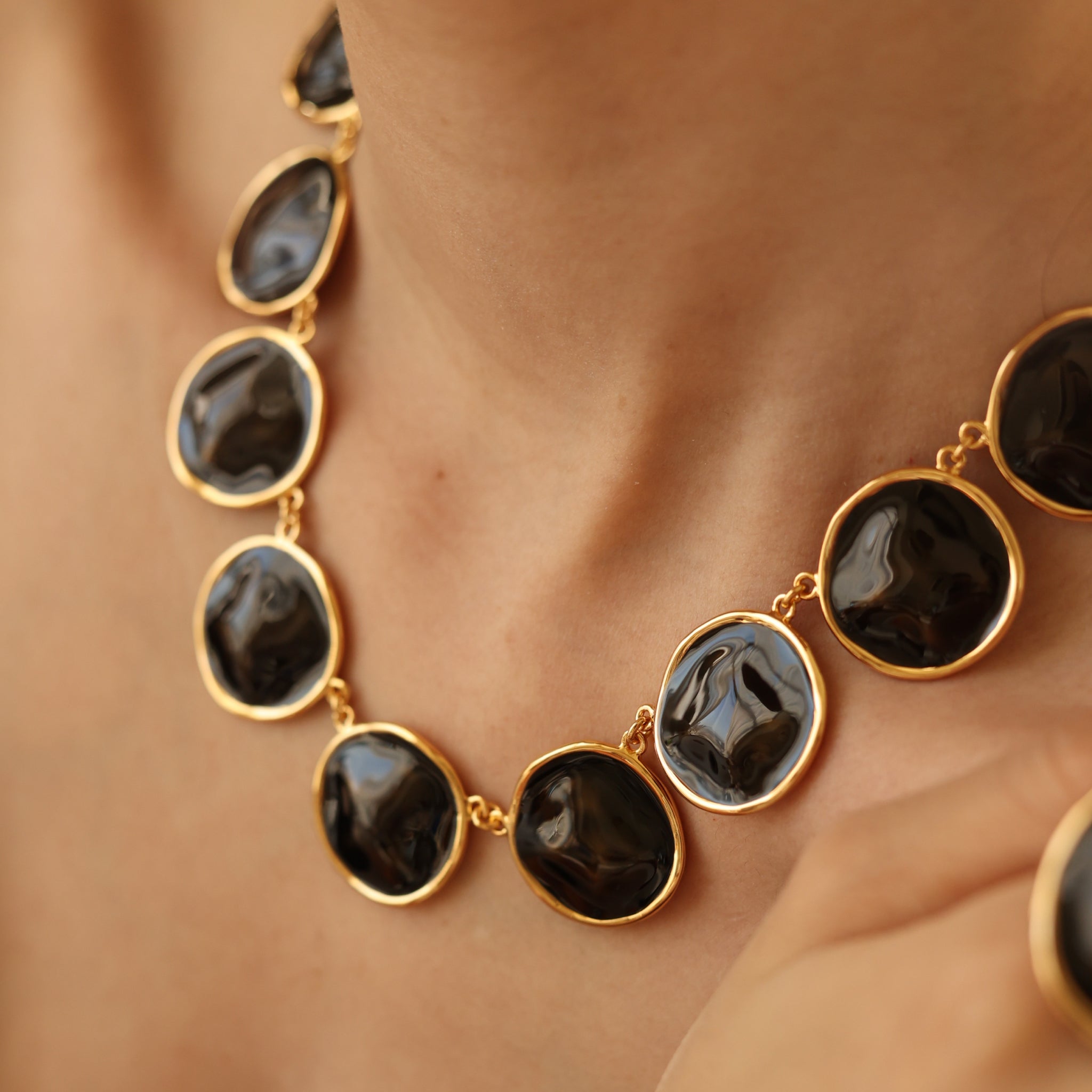 Black Enamel Ripple Necklace