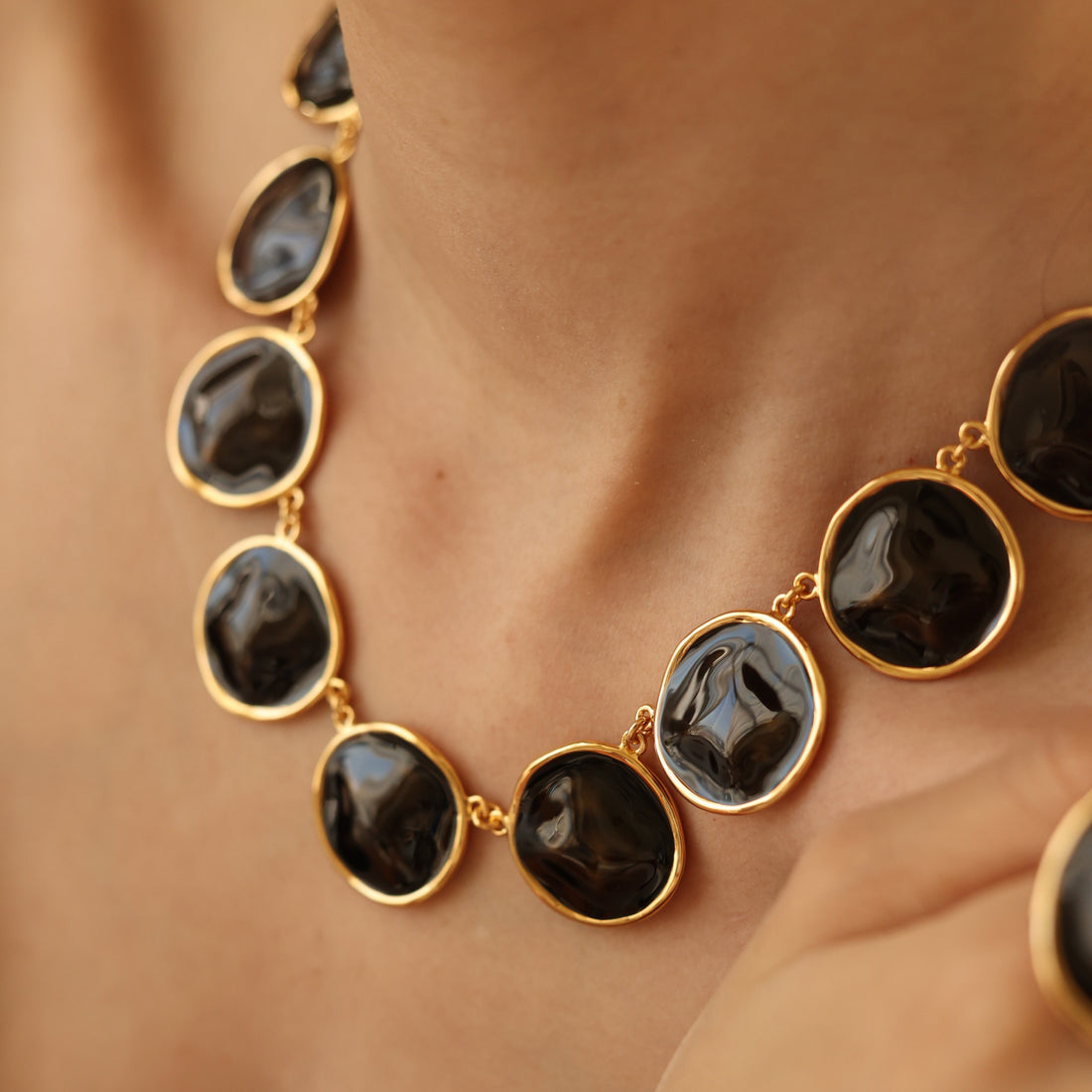 Black Enamel Ripple Necklace