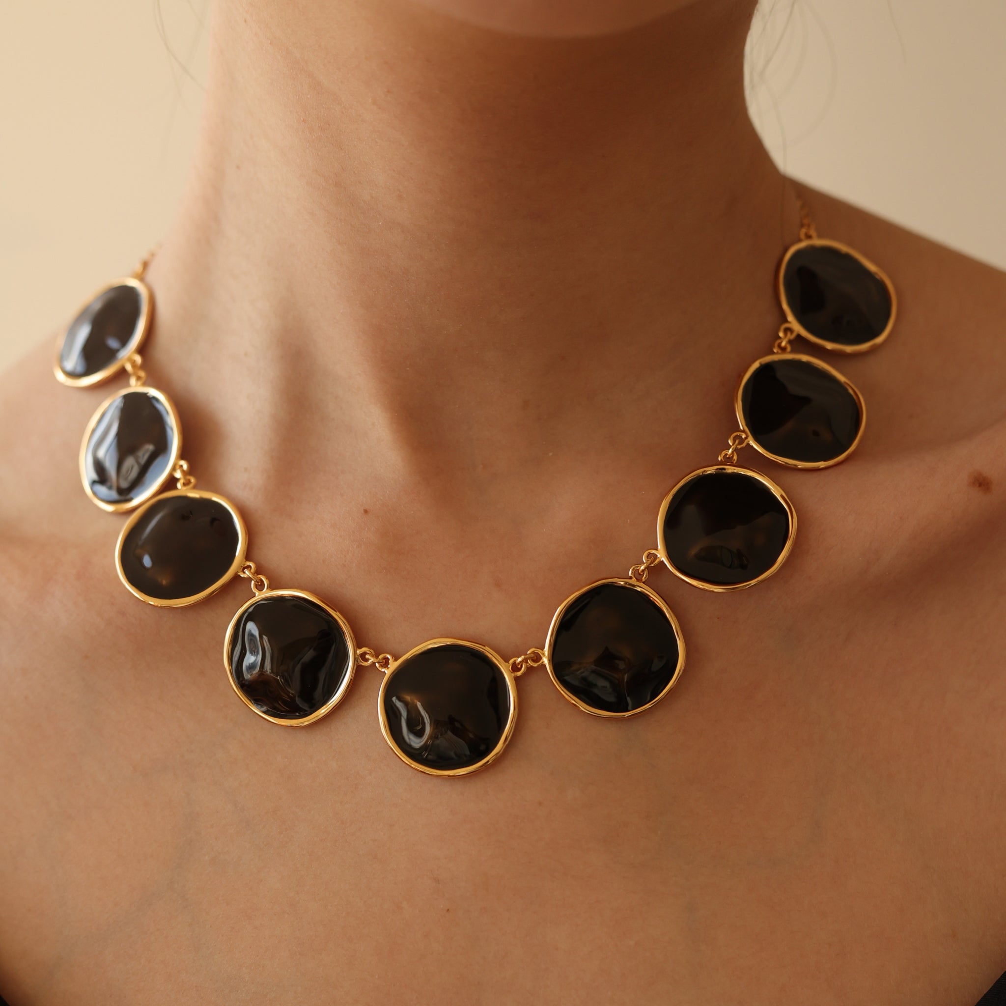 Black Enamel Ripple Necklace