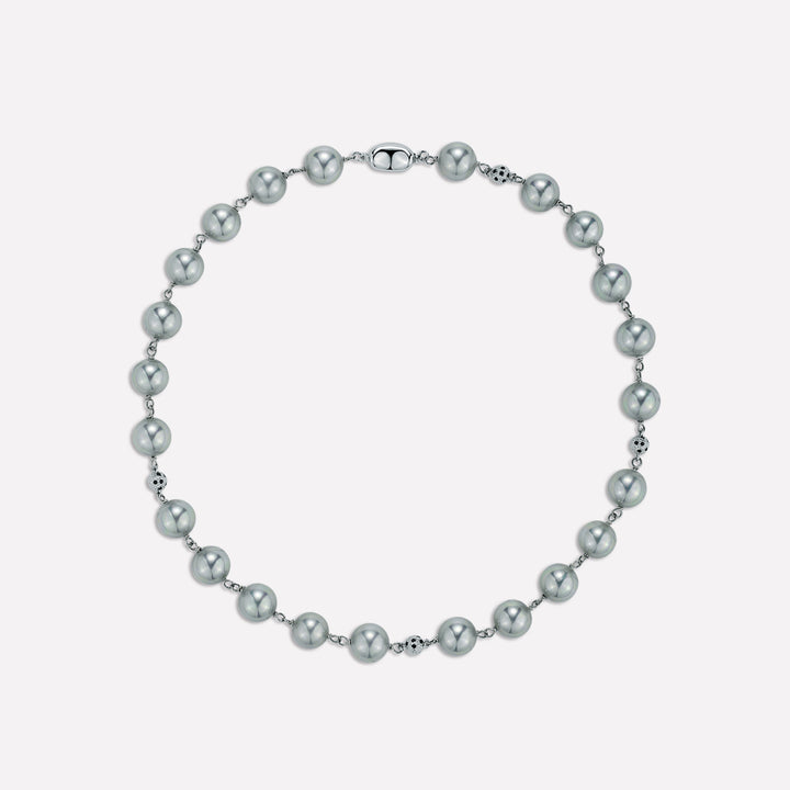 Collar de Perla y Concha de Leopardo - Gris Claro