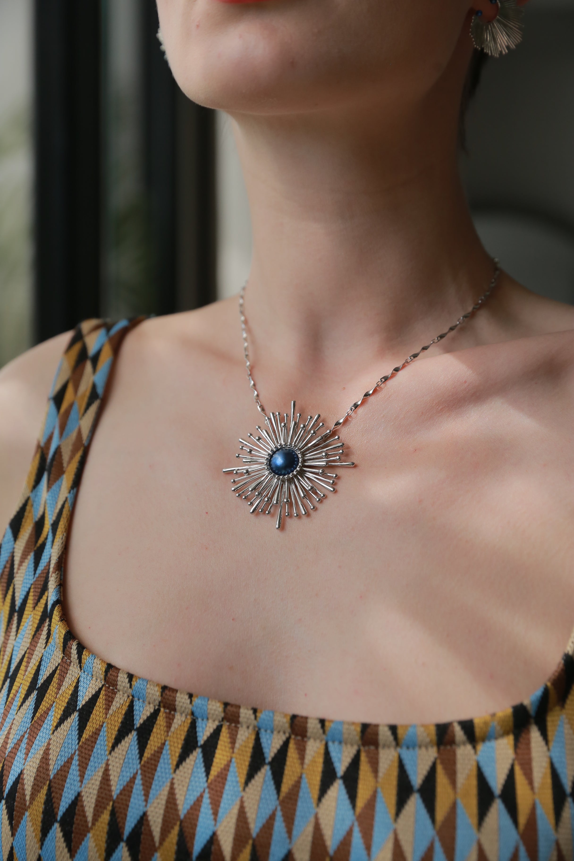 Blue Dandelion Necklace
