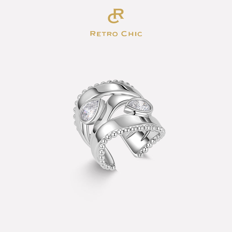 White Gold Plated Droplets Ring - 40% OFF